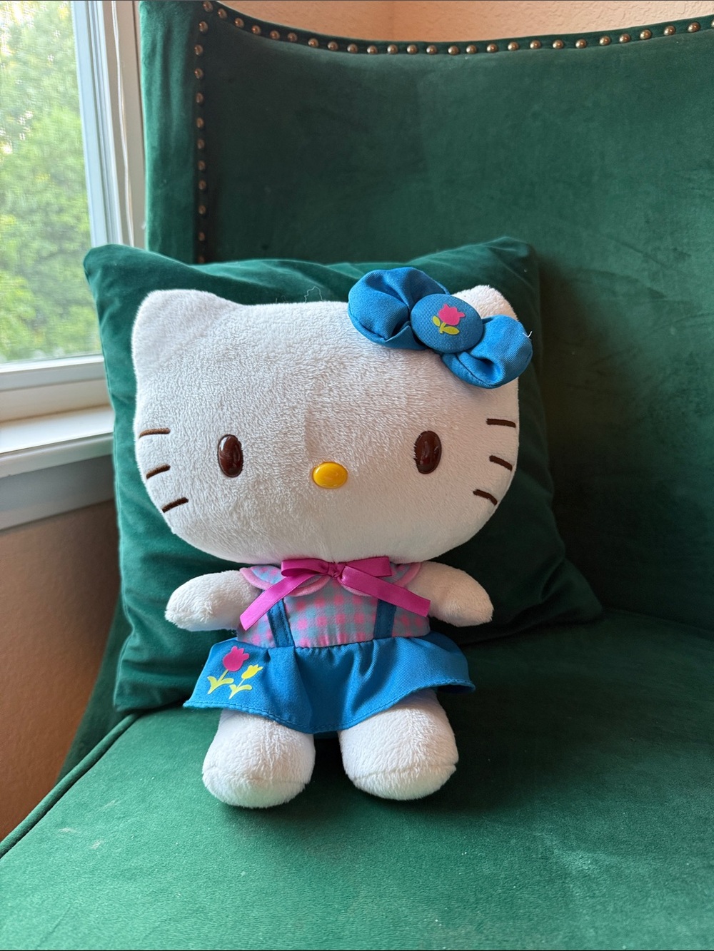 Hello Kitty White Plush with Blue Dress and Pink Bow